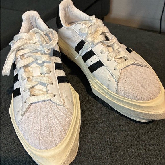 Adidas X Beyoncé Women's White and Black Superstar Platform Sneakers - Picture 2 of 5